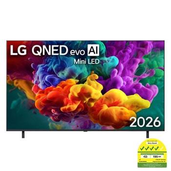 Front view of 65 inch LG QNED evo AI QNED86 Mini LED 4K Smart TV 2026 65QNED86BSA