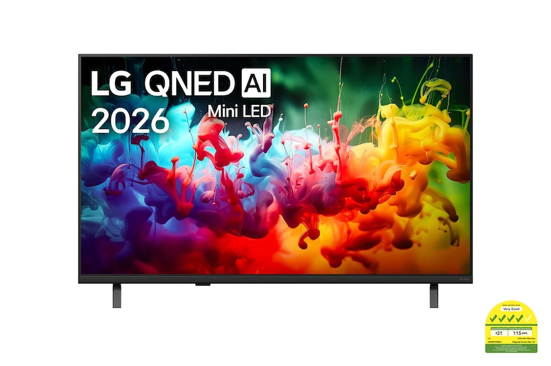 Front view of 43 inch LG QNED AI QNED70 Mini LED 4K Smart TV 2026 43QNED70BSA