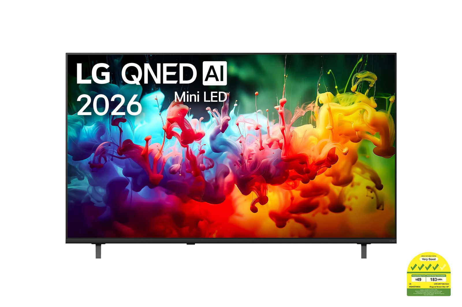 Front view of 65 inch LG QNED AI QNED70 Mini LED 4K Smart TV 2026 65QNED70BSA