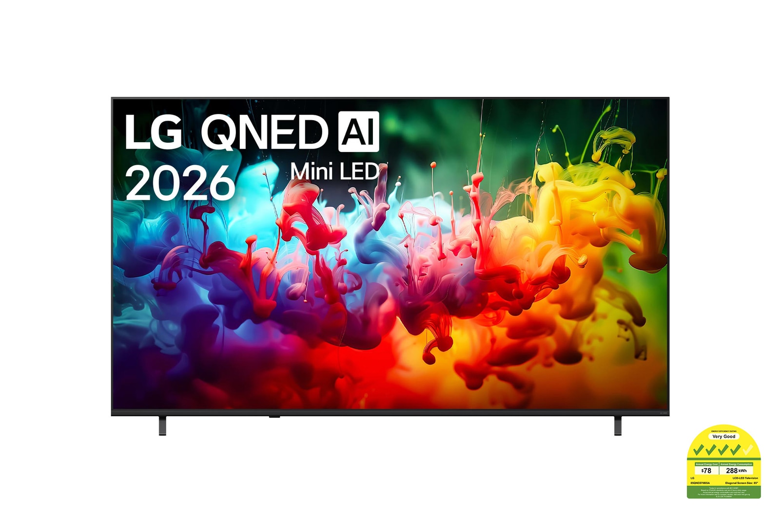 Front view of 85 inch LG QNED AI QNED70 Mini LED 4K Smart TV 2026 85QNED70BSA