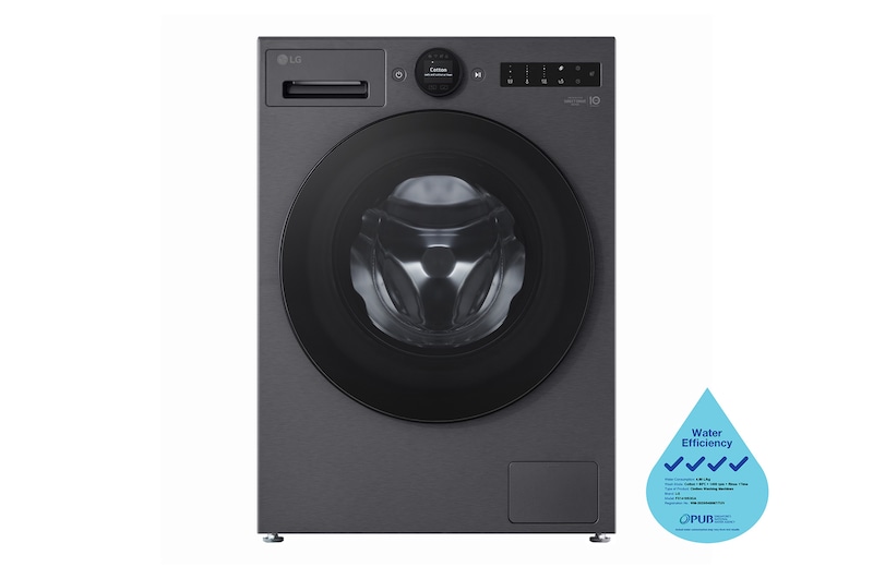 Front view of 10kg, AI Direct Drive Front Load Washing Machine in Essence Graphite FX1410S3GA