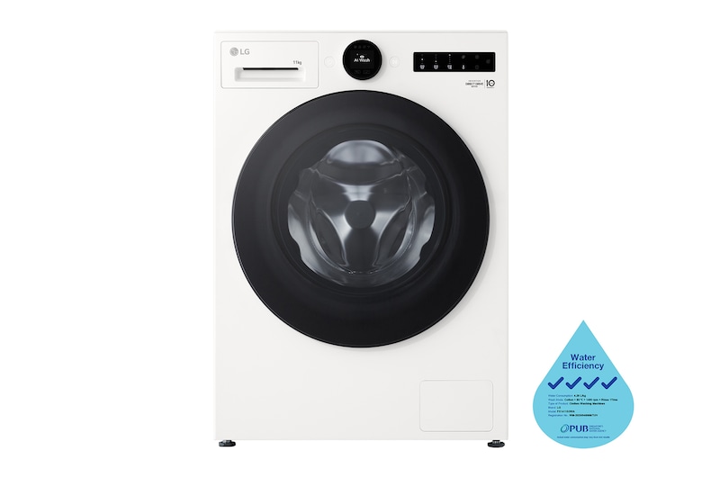 Front view of 11kg, AI Direct Drive Front Load Washing Machine in Essence White FX1411S3WA