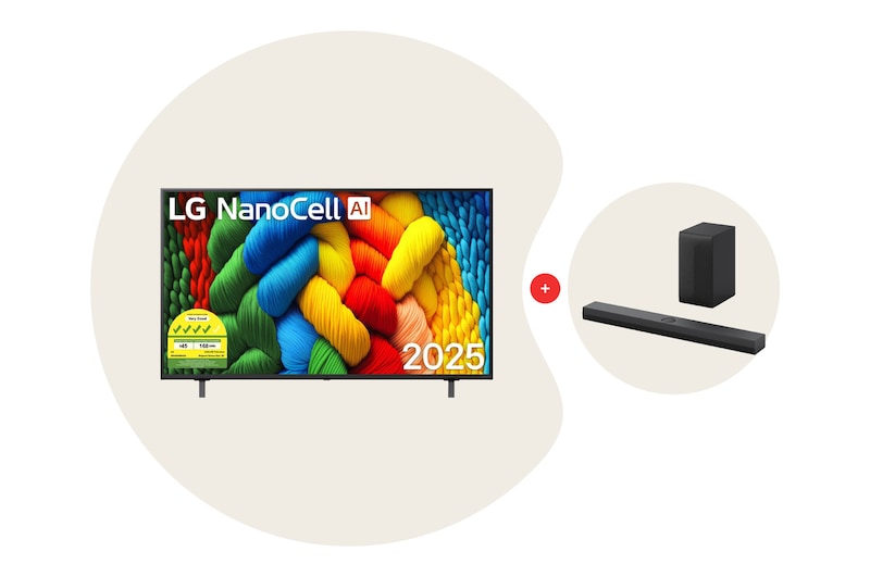Front view of 55 Inch NanoCell AI NANO80 4K Smart TV + S70TY Soundbar Bundle 55NANO80.S70TY