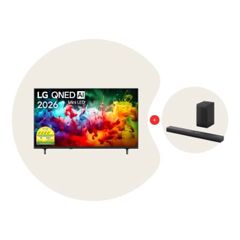 Front view of 55 inch LG QNED AI QNED70 Mini LED 4K Smart TV Bundle with Soundbar S70TY 55QNED70.70TY
