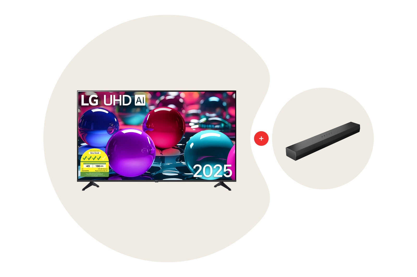 Front view of 55 Inch LG UHD AI UA73 4k Smart TV + S20A Soundbar Bundle 55UA7350.S20A