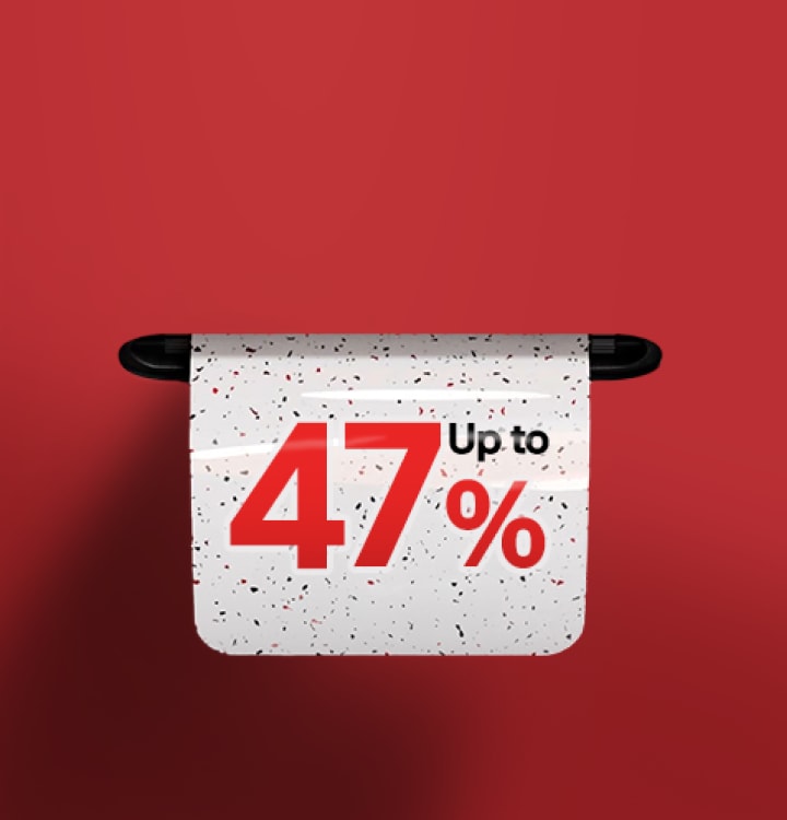 A red banner with Thai text on the left saying “Hot Deal” and a white sale tag on the right showing “Up to 47% off” in red text.