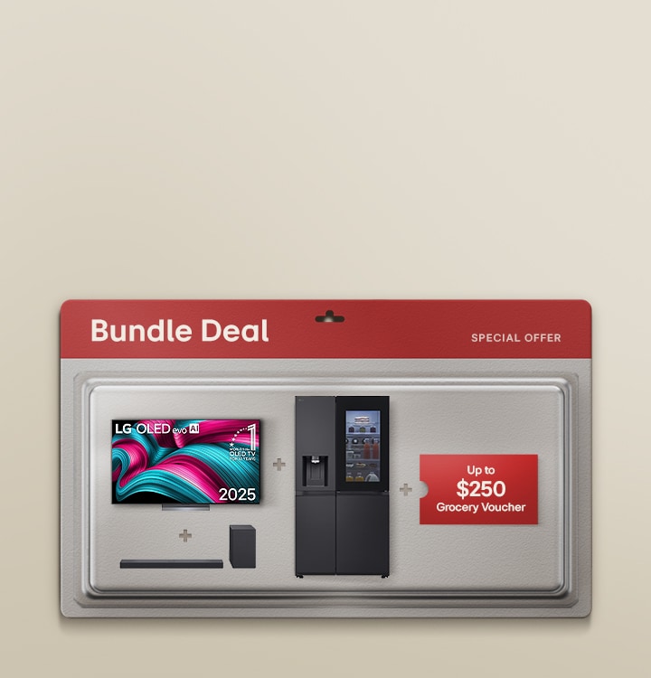 LG Member Days Bundle Deal promotion banner showing LG OLED evo TV, soundbar, and refrigerator set with a special offer of up to $250 grocery voucher.
