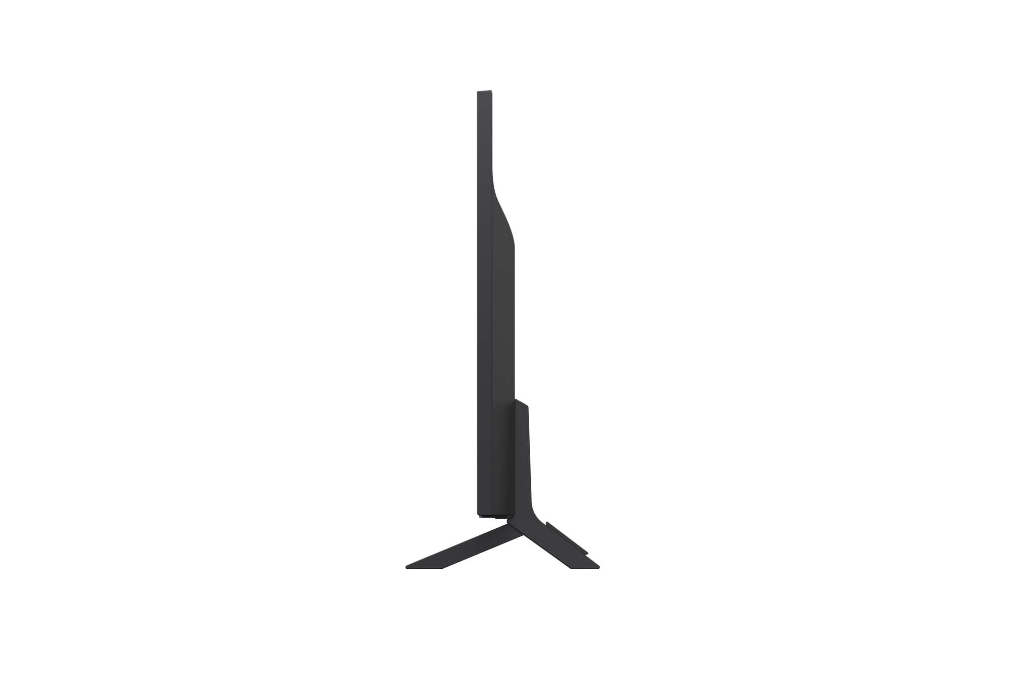 Front view and side view of LG QNED82 AI 4K Smart TV showing its length, width, height, and depth dimensions.