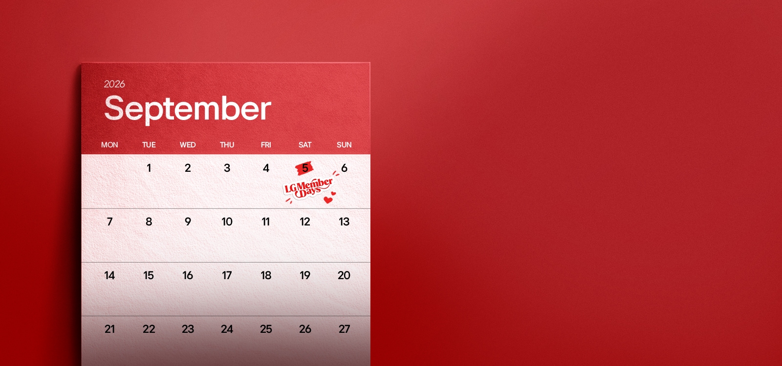 Success screen from the LG Member Days quiz. A calendar highlights September 5th with an LG Member Days logo.