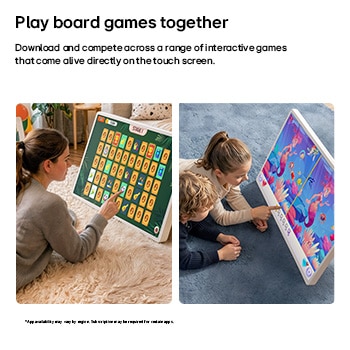 LG StanbyME 2 Max LX6 Movable Screen with Interactive Board Games shows users enjoying interactive touch-based board games together, highlighting engaging gameplay and shared entertainment on a large display.
