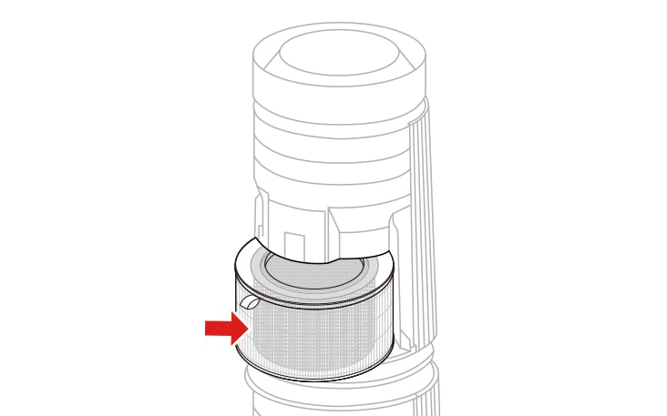 Install the filter in the appliance with the side where the filter handle is attached facing up
