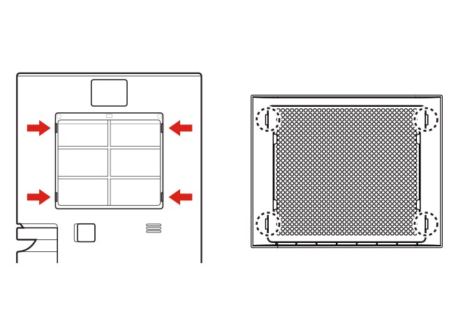 Place the joint on the left and right sides of the air purification kit in the marked area below Joint on the left and right sides of the product Joint on the left and right sides of the air purification kit