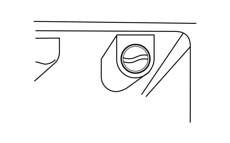 Hand installing water filter into the refrigerator compartment with an inset showing filter removal instructions.