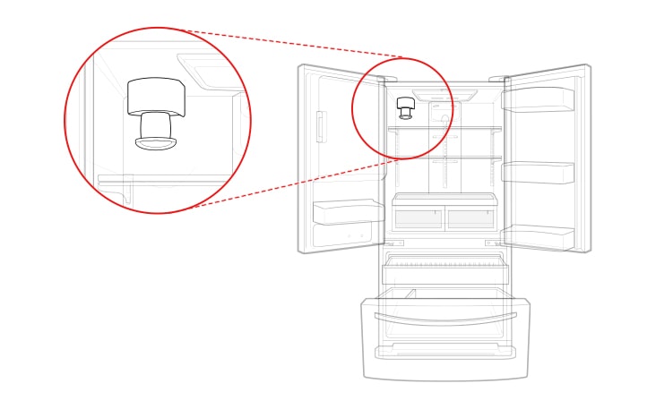 There's a water filter in the upper left corner of the refrigerator