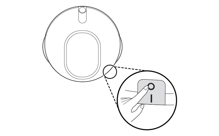 Diagram showing a close-up of the robot cleaner upside down, with a screwdriver wedged in a component to loosen the two screws securing the battery.