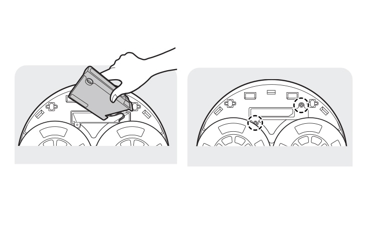 Place the battery into its compartment while folding the connector into the inner space Secure the battery with the two screws removed earlier