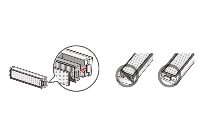 Diagram showing how to replace and secure the filter parts together