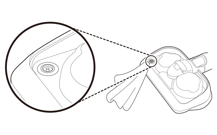 After cleaning wipe off any remaining water on the water supply inlet on the mop nozzle with a soft cloth The water could drip onto the floor and damage it Do not pull or stretch the rubber gasket on the water supply inlet Doing so may tear or damage it