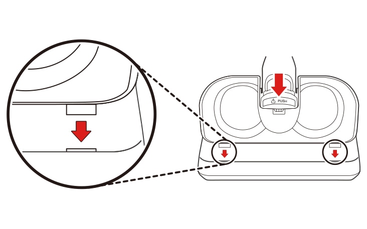 Attach the water tank to the mop nozzle again Insert the 2 tabs at the front of the water tank into the slots on the top of the mop nozzle Press down at the centre to lock the tank in place