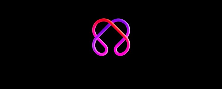 Animated LG AI symbol with interwoven red and purple gradient lines forming a heart-like infinity shape on a black background