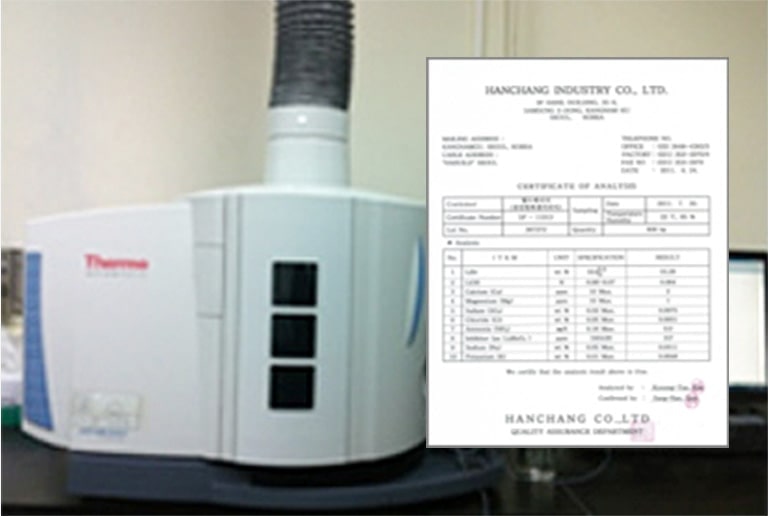 Absorbent components analysis equipment and analysis results report.
