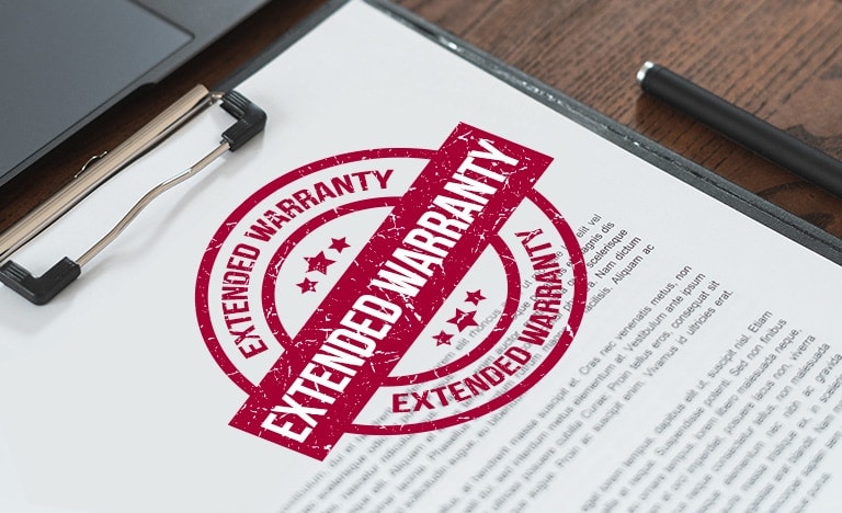 Image of document with Extended Warranty stamp.