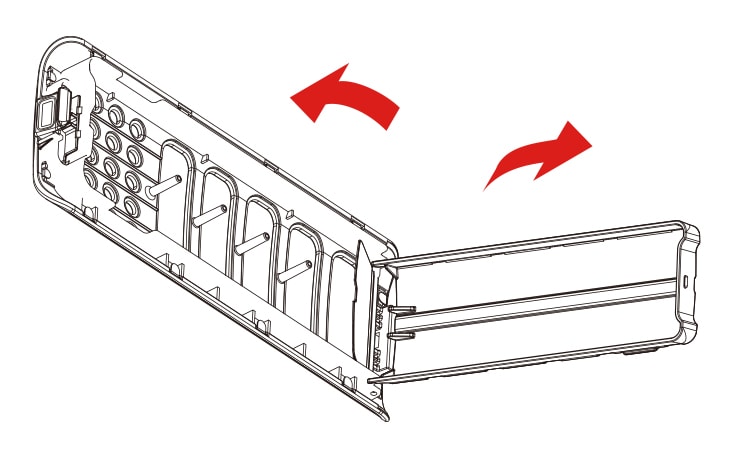 Hold the top left and right filter handles on the rear of the clean filter and pull it out with force