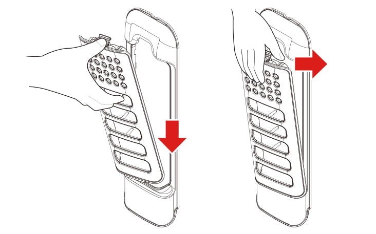 Insert the lower end of the clean filter first, then push the upper end until you hear a clicking sound