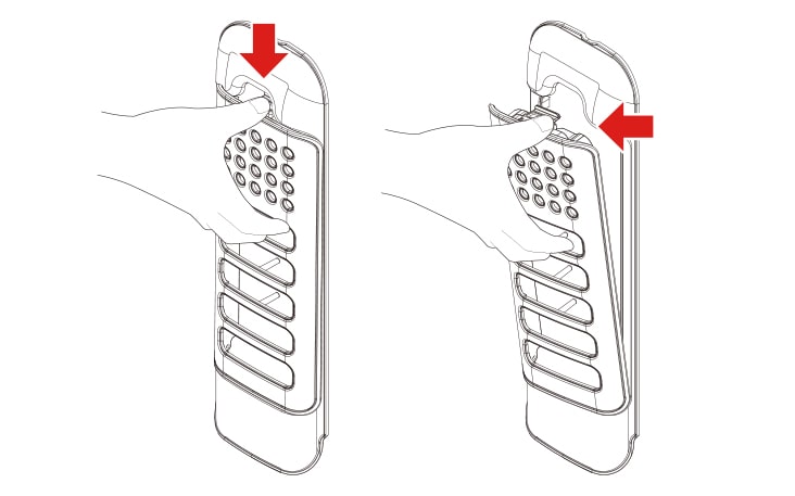 Press the top part of the clean filter downward and pull it forward to remove the entire filter