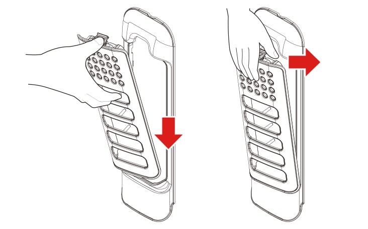 Insert the bottom of the new filter first then Push the top until it clicks into place