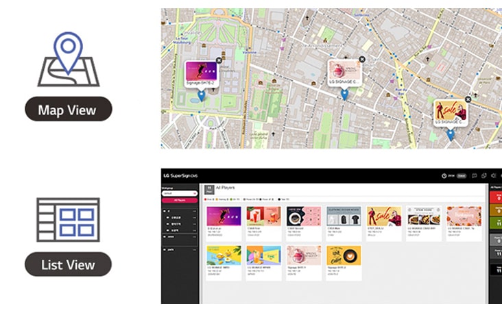 During monitoring, two options are available: map view and list view.