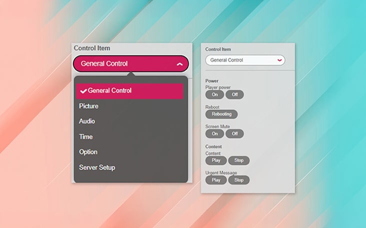 Actual solution screen for device control.