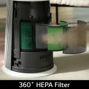 It shows that the filter of the product is separated through 3D images and harmful air is purified cleanly. After the air is purified, the filter and the product are combined again.