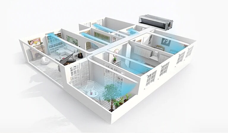 An image of multiple rooms as through birds' eye view.