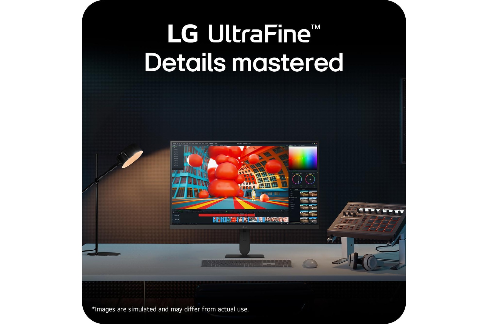 LG UltraFine monitor on a desk setup highlighting detailed visuals and workspace integration