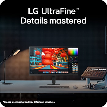 LG UltraFine monitor on a desk setup highlighting detailed visuals and workspace integration