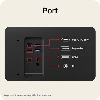 Close-up of LG UltraFine monitor ports including multiple connectivity options