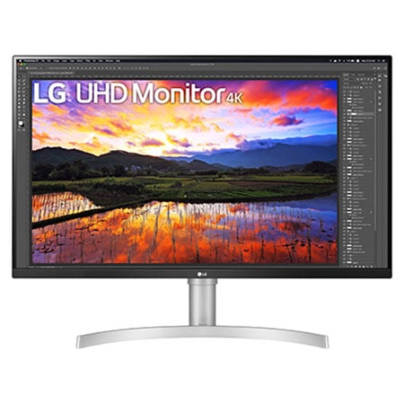 LG 31.5'' UHD 4K HDR Monitor with paddy field on display, front view, 32UN650-W