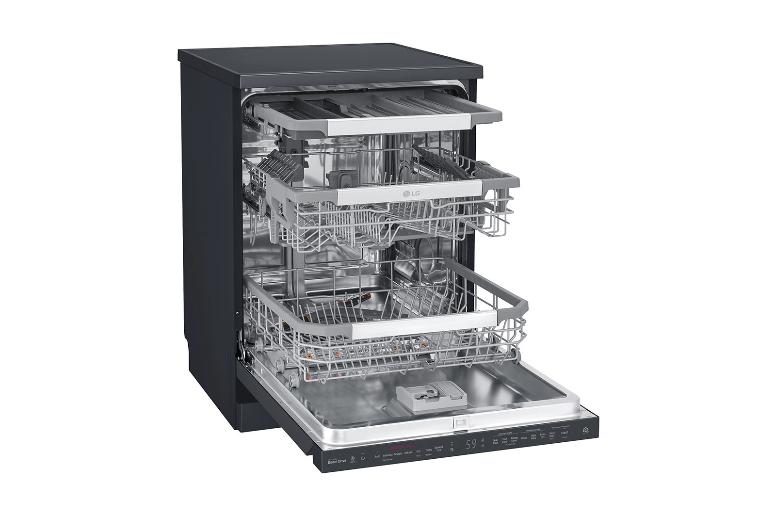 LG THINQ™ Top Control Dishwasher QuadWash® & True Steam®, in black, DFB227HM