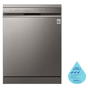 Front view of LG Top Control Smart Wi-fi Enabled Dishwasher with QuadWash™ and TrueSteam® in Platinum Silver, DFB425FP