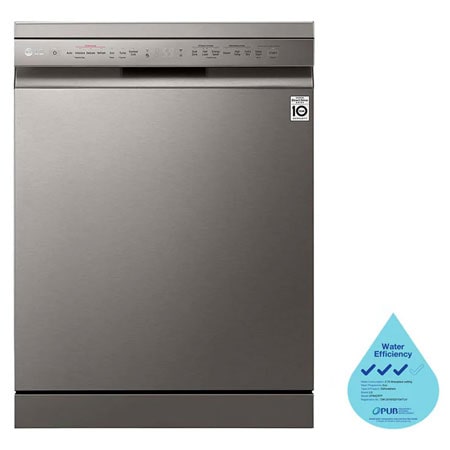 Front view of LG Top Control Smart Wi-fi Enabled Dishwasher with QuadWash™ and TrueSteam® in Platinum Silver, DFB425FP