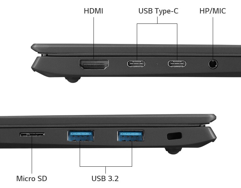 It shows various ports of LG gram.