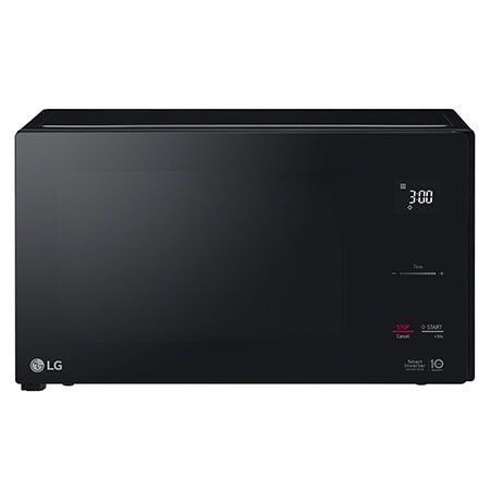 Front view of LG 25L Smart Inverter Microwave Oven, in black, MS2595DIS