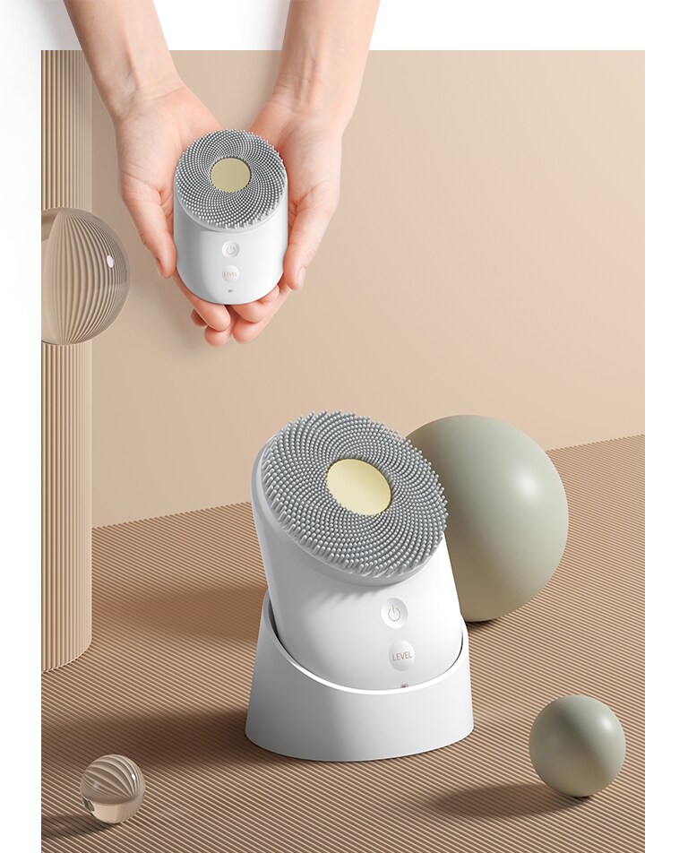 There are product shot on the right side and on top of the image, two hands are holding it together.