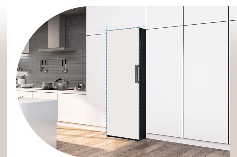 It shows the product is perfectly inserted into the kitchen wall and shows built-in look.