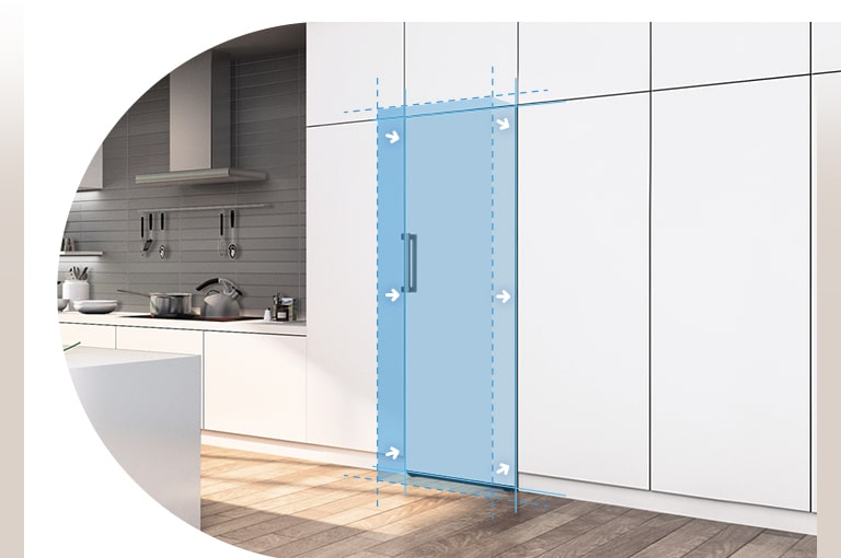 It shows the product is perfectly inserted into the kitchen wall and shows built-in look.