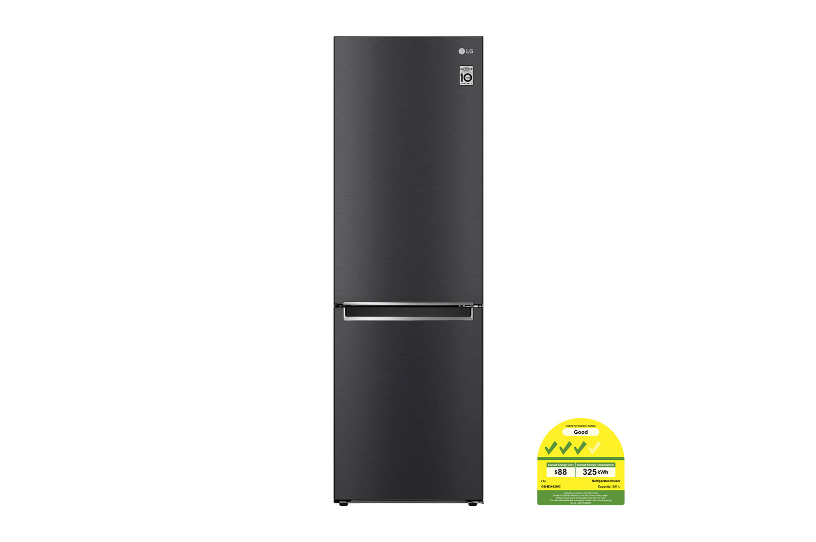 LG 341L Bottom Freezer with Smart Inverter Compressor™ in Matt Black, GB-B3442MC