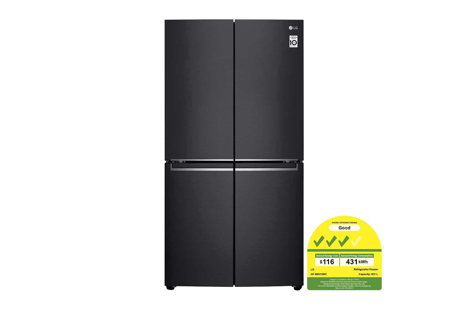 LG 601L Multi Door Refrigerator with Inverter Linear Compressor in Matt Black, GF-B6012MC