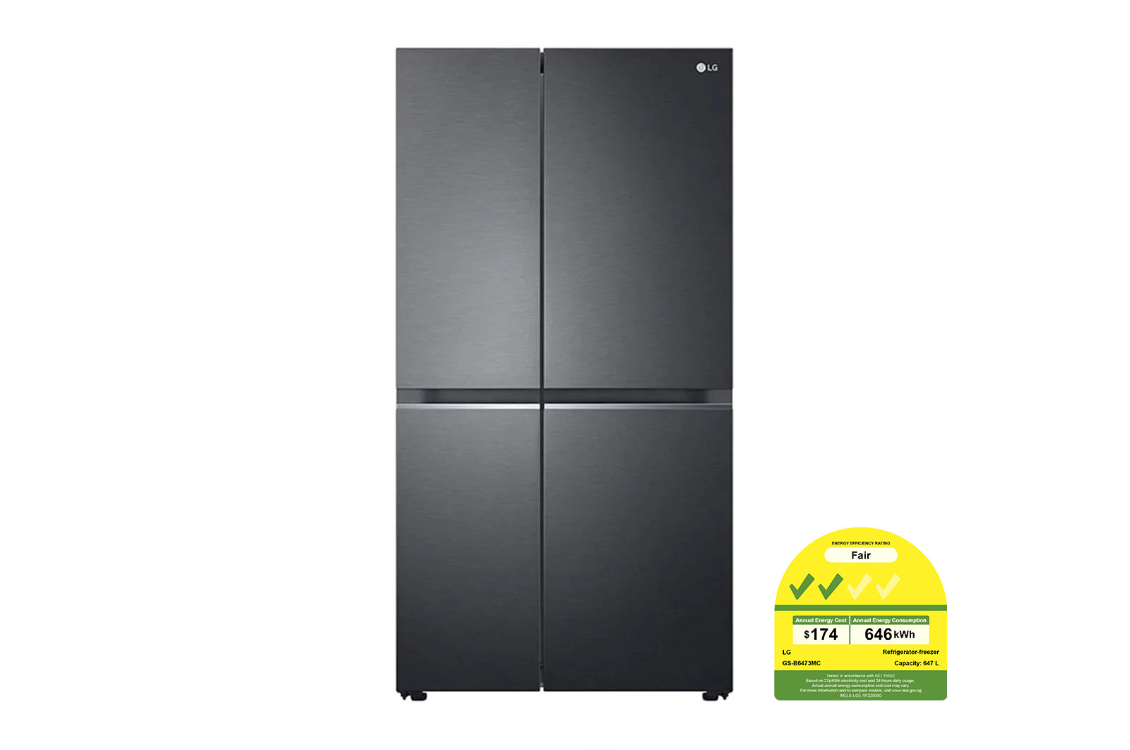 LG 647L Side-By-Side Fridge with Smart Inverter Compressor™ in Matte Black, GS-B6473MC
