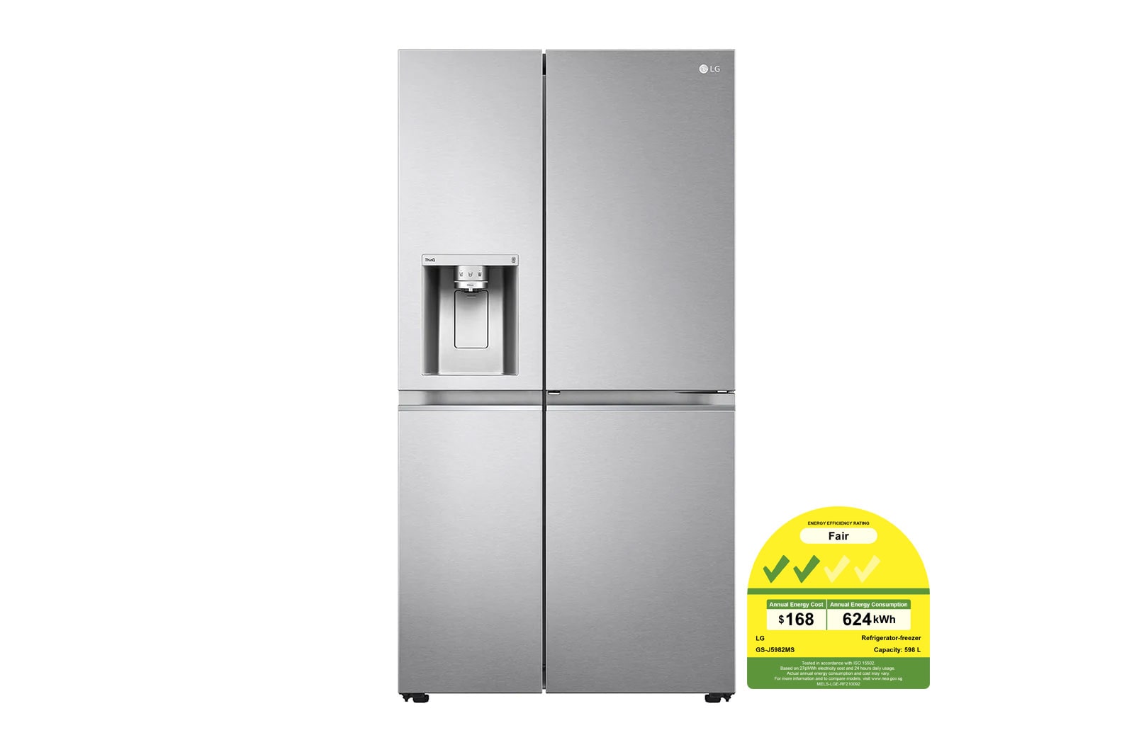 LG 598L side-by-side-fridge with Inverter Linear Compressor in Metal Sorbet, GS-J5982MS